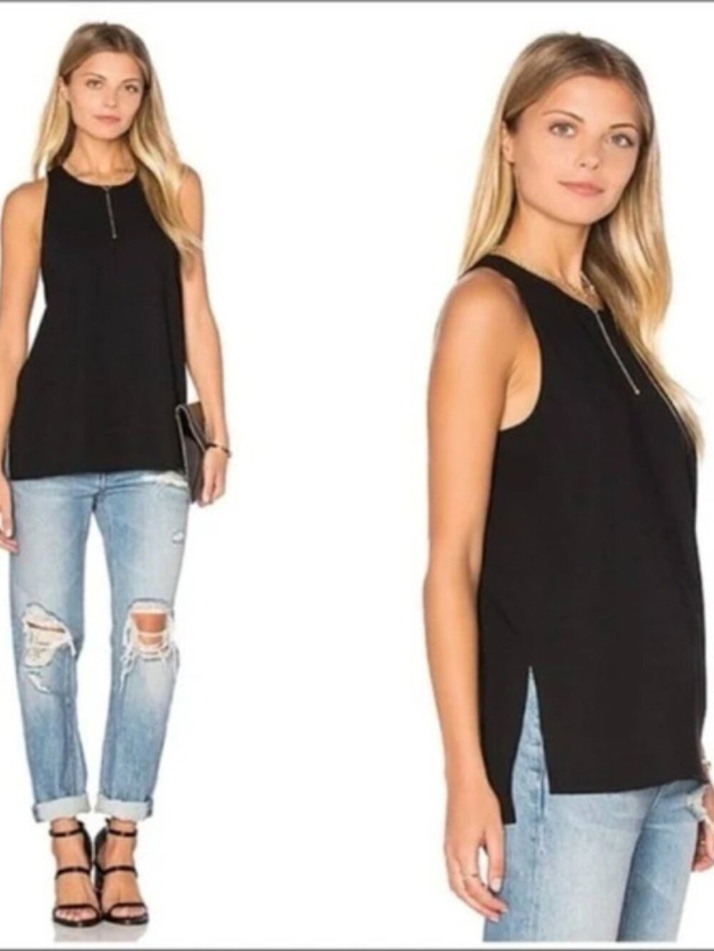 NWOT Vince High Neck Bonded Laser Black Tank Side Split Keyhole Back size S